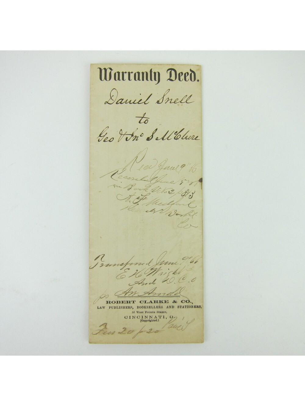 2 US Revenue Stamps $2 Probate of Will Scott R83 on Darke County Ohio Deed 1865